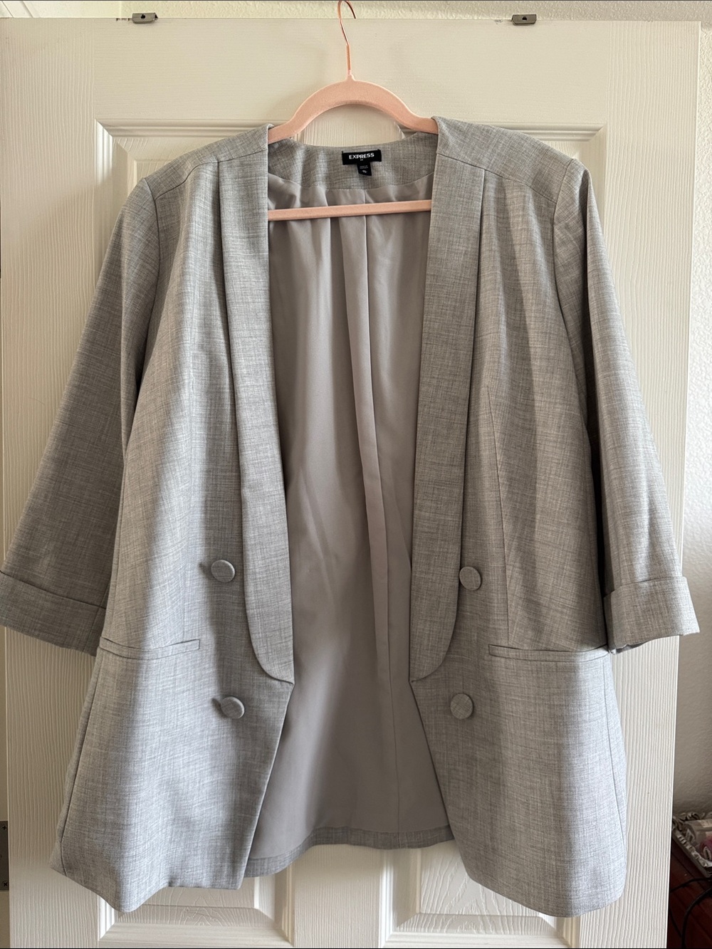 Express Light Gray Open-Front Collarless Blazer